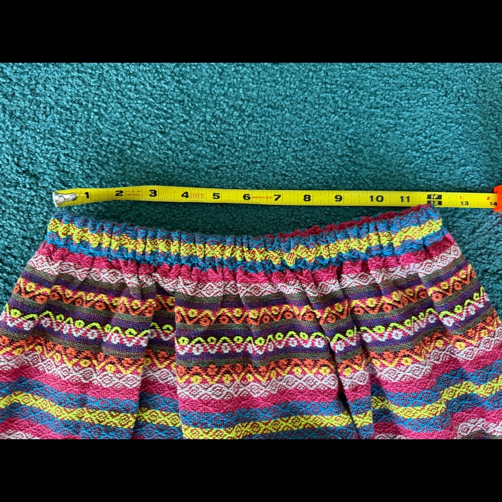 Vintage Boho Embroidered Skirt Multicolor Woven Folk Elastic Waist Skirt - Picture 2 of 5